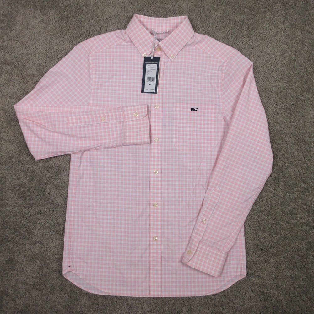 Vineyard Vines Shirt Mens XS Pink Gingham On The Go Performance Button Up NEW
